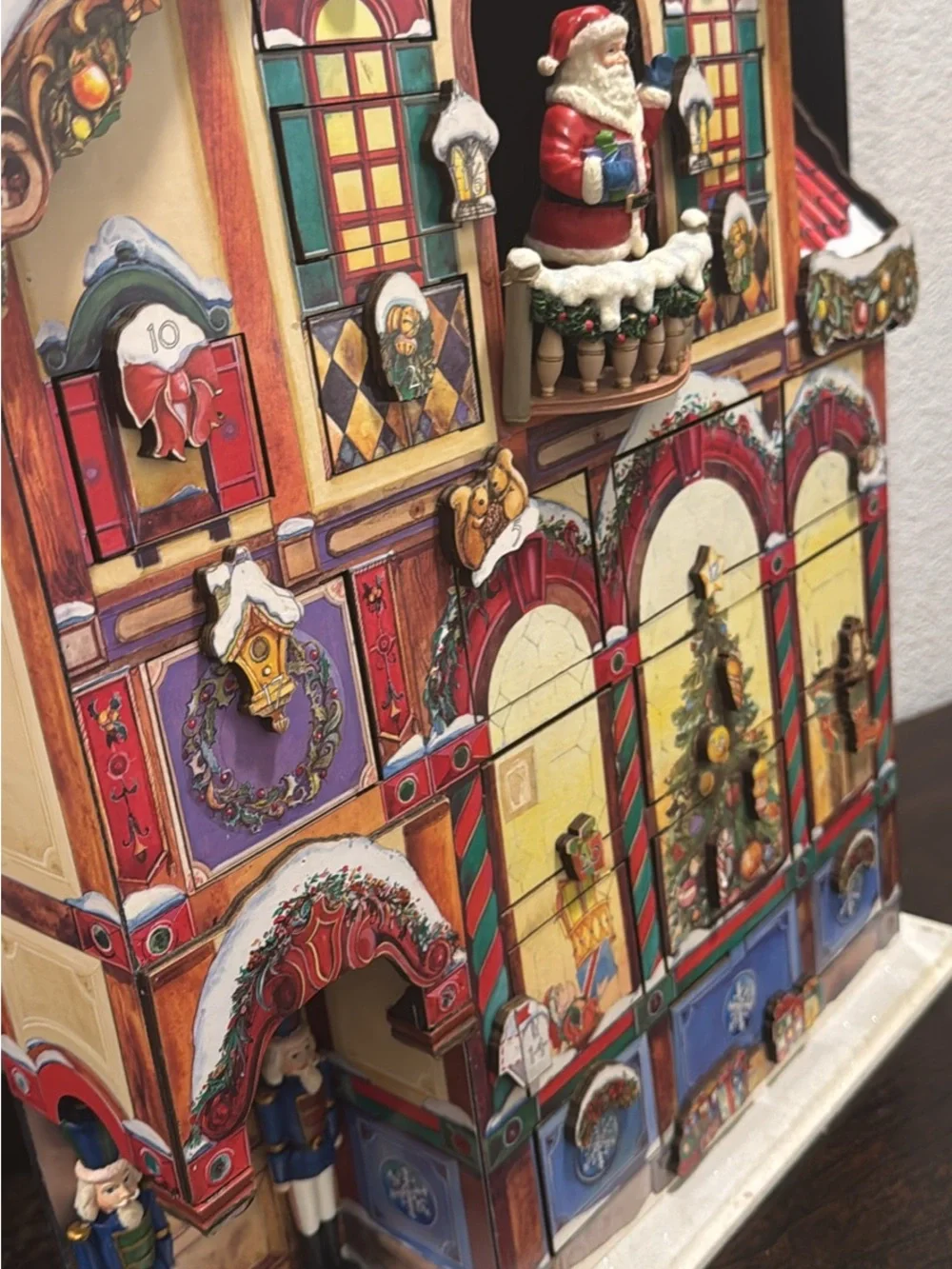 Wooden Advent Calendar House - Festive Red & White